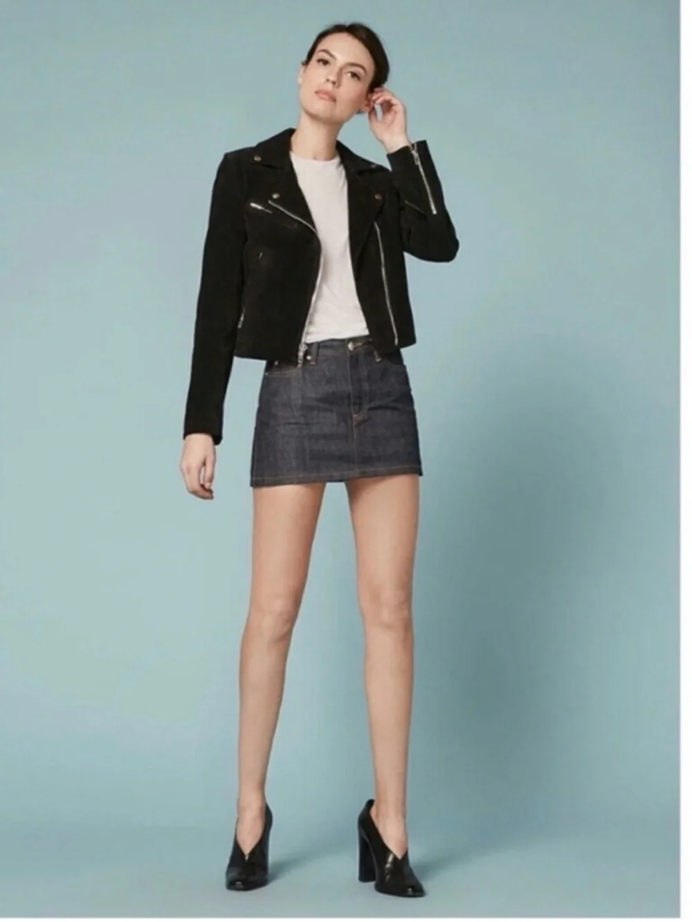 Black Reformation Suede Moto Jacket - Women's M - Picture 3 of 4